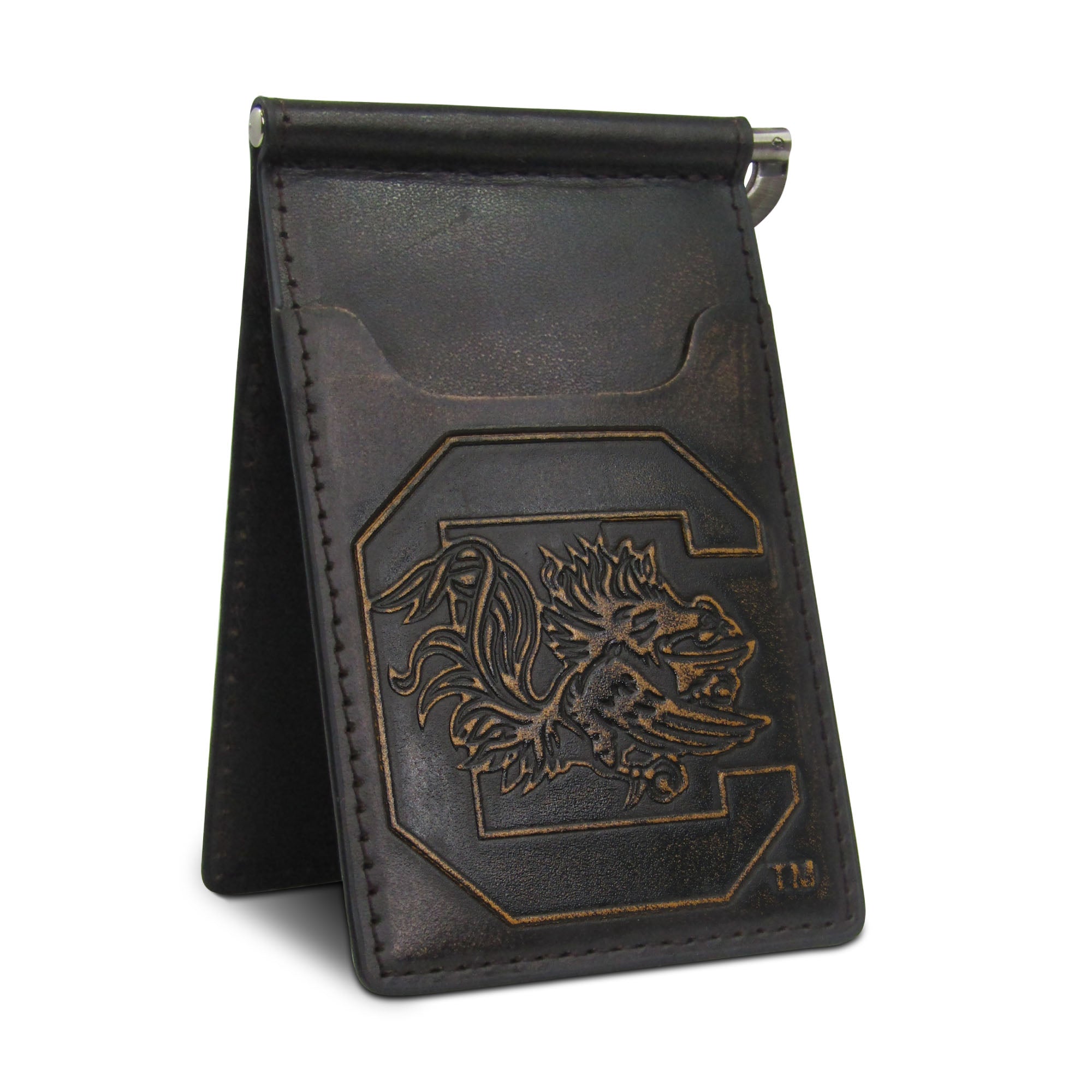 South Carolina Gamecocks Burnished Leather Front Pocket Clip Wallet