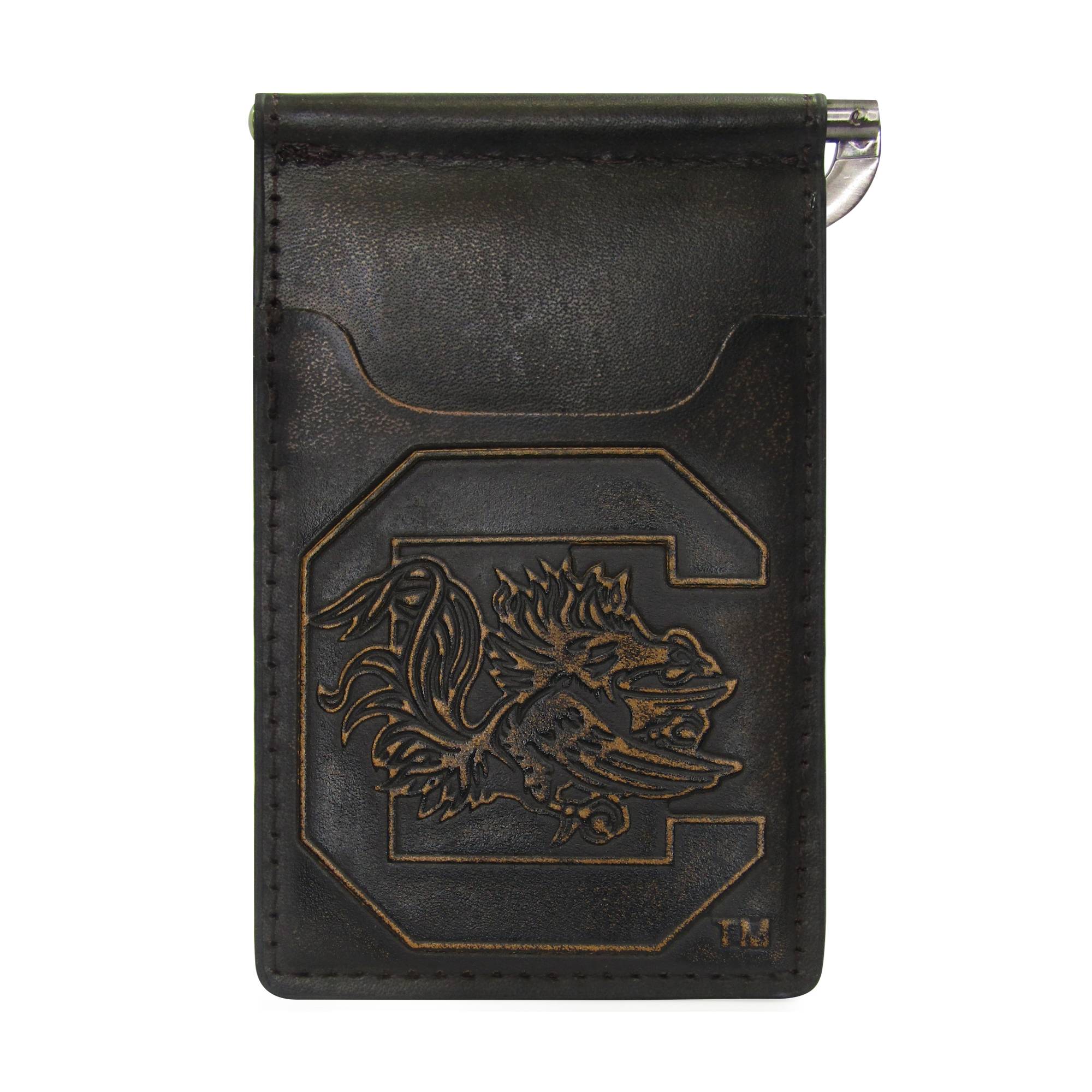 South Carolina Gamecocks Burnished Leather Front Pocket Clip Wallet