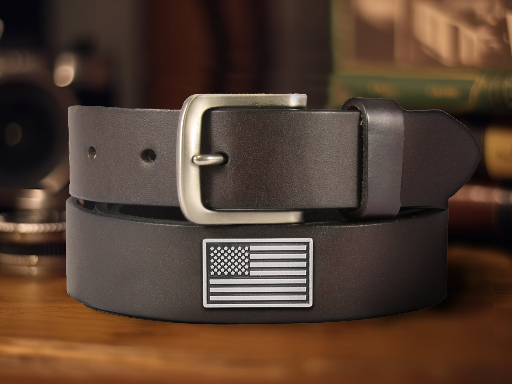 American Flag Men's Brown Leather Concho Belt