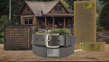 American Flag Men's Brown Leather Concho Belt