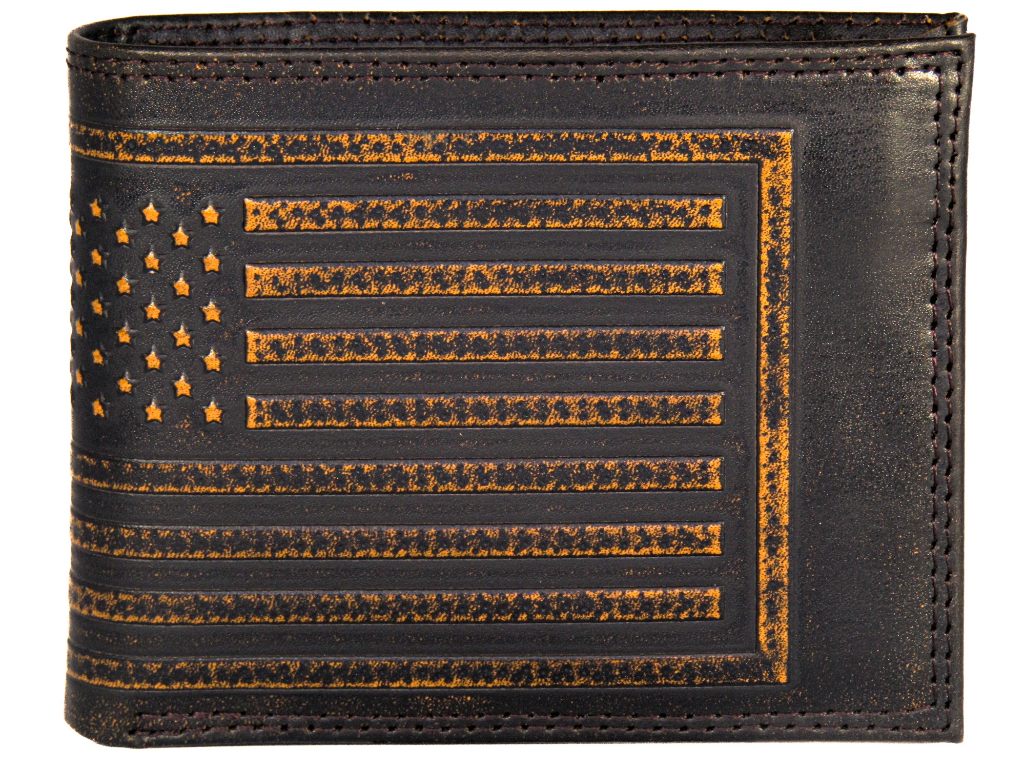 American Flag Burnished Leather Bifold Wallet