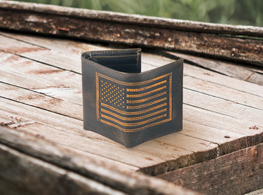 American Flag Burnished Leather Trifold Wallet