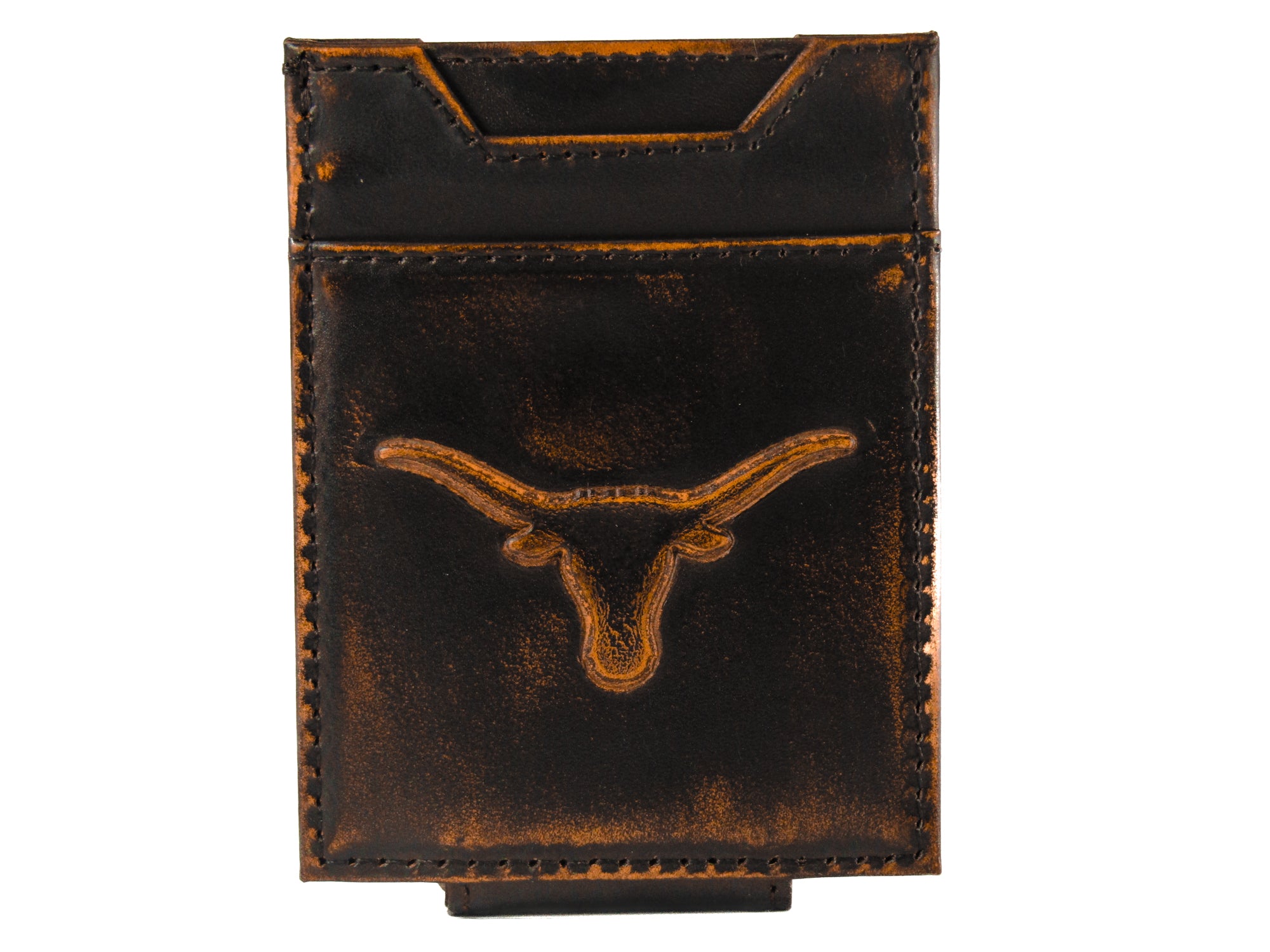 Texas Longhorns Burnished Leather Magnetic Front Pocket Wallet