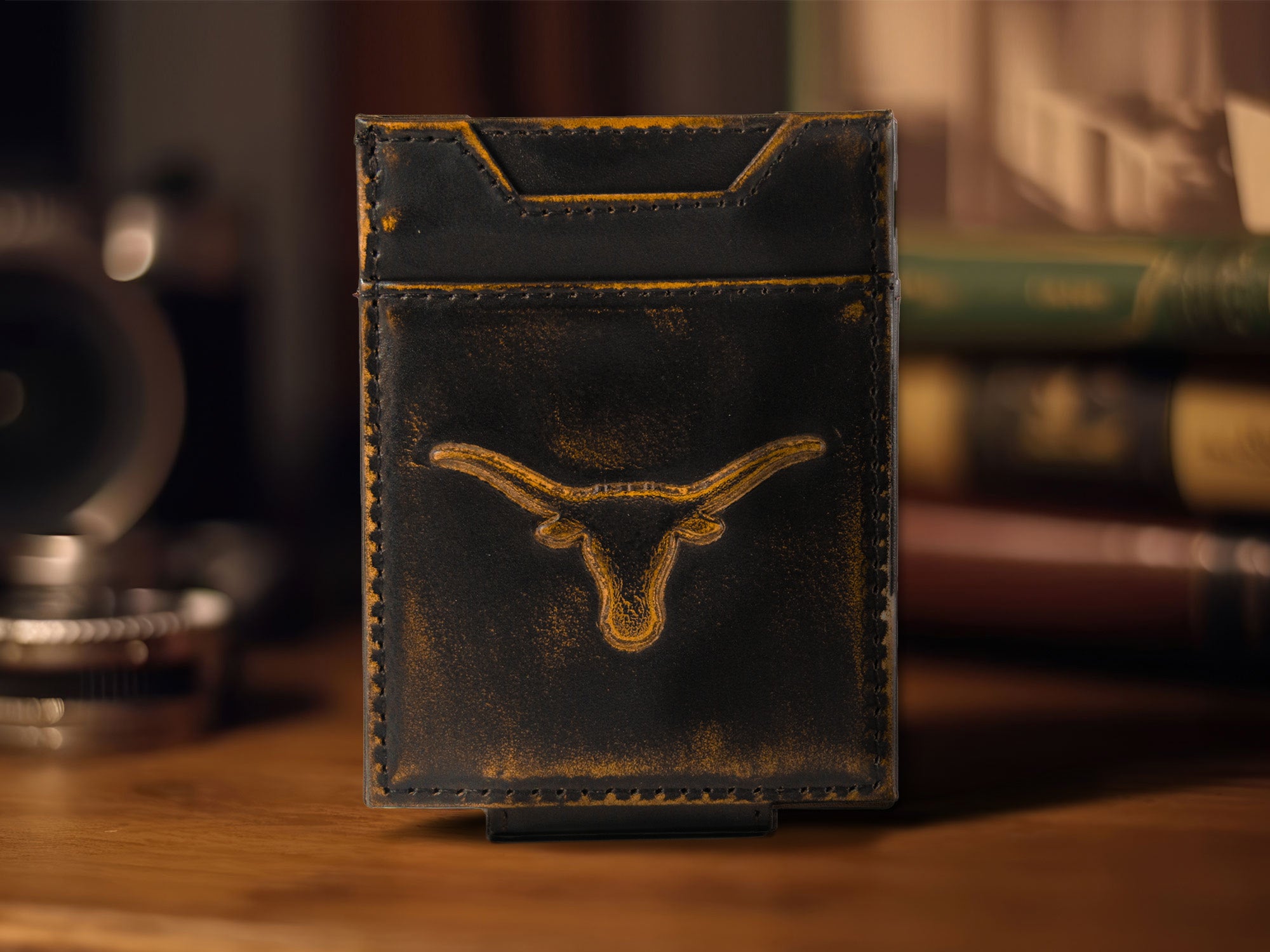 Texas Longhorns Burnished Leather Magnetic Front Pocket Wallet