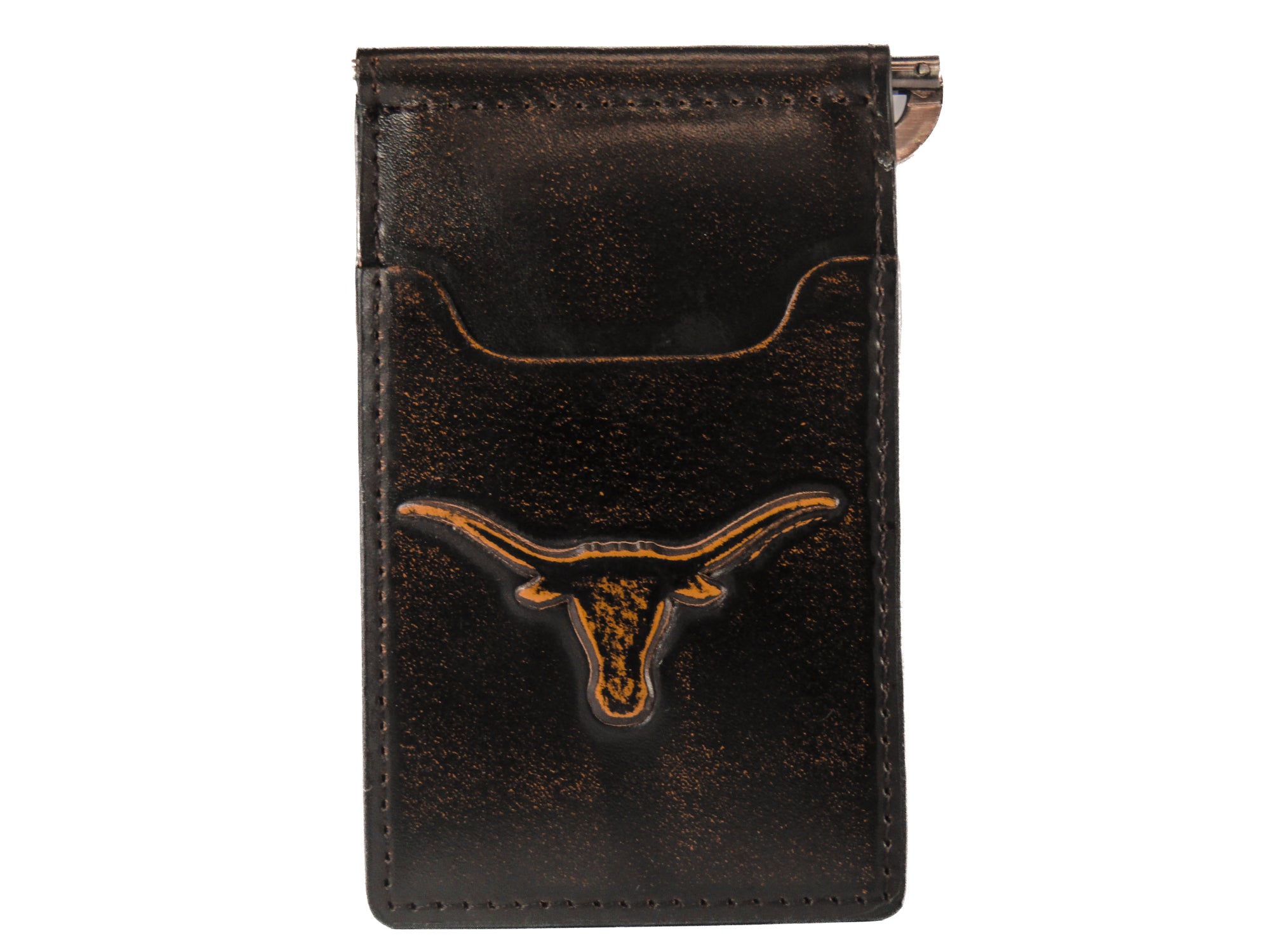 Texas Longhorns Burnished Leather Front Pocket Clip Wallet