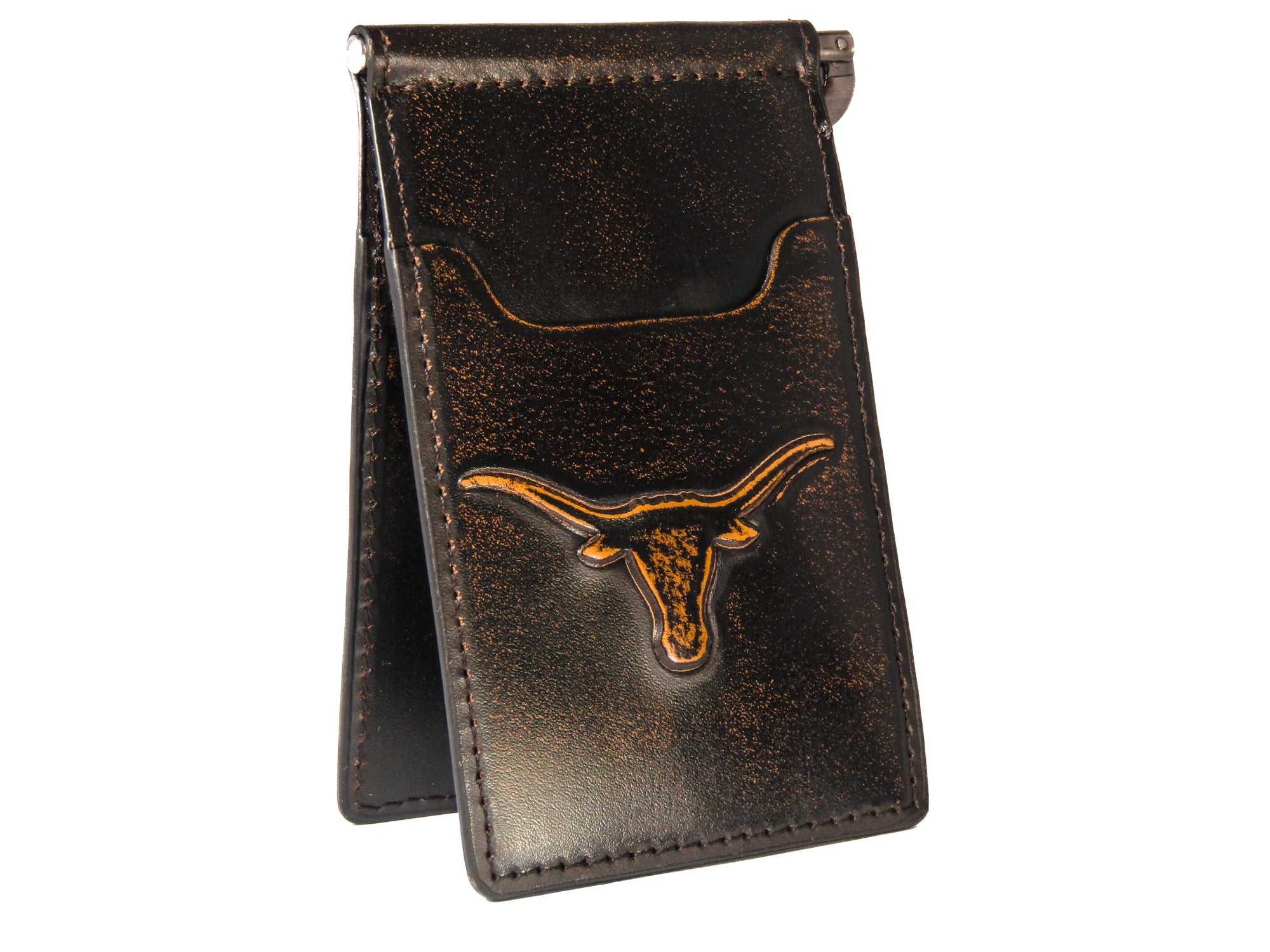 Texas Longhorns Burnished Leather Front Pocket Clip Wallet