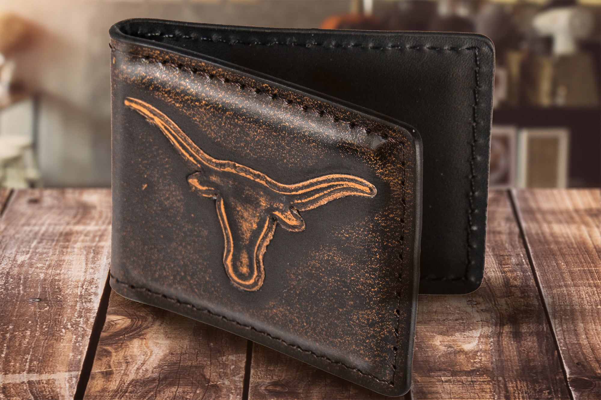 Texas Longhorns Burnished Leather Money Clip