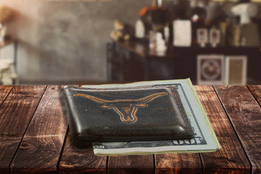 Texas Longhorns Burnished Leather Money Clip