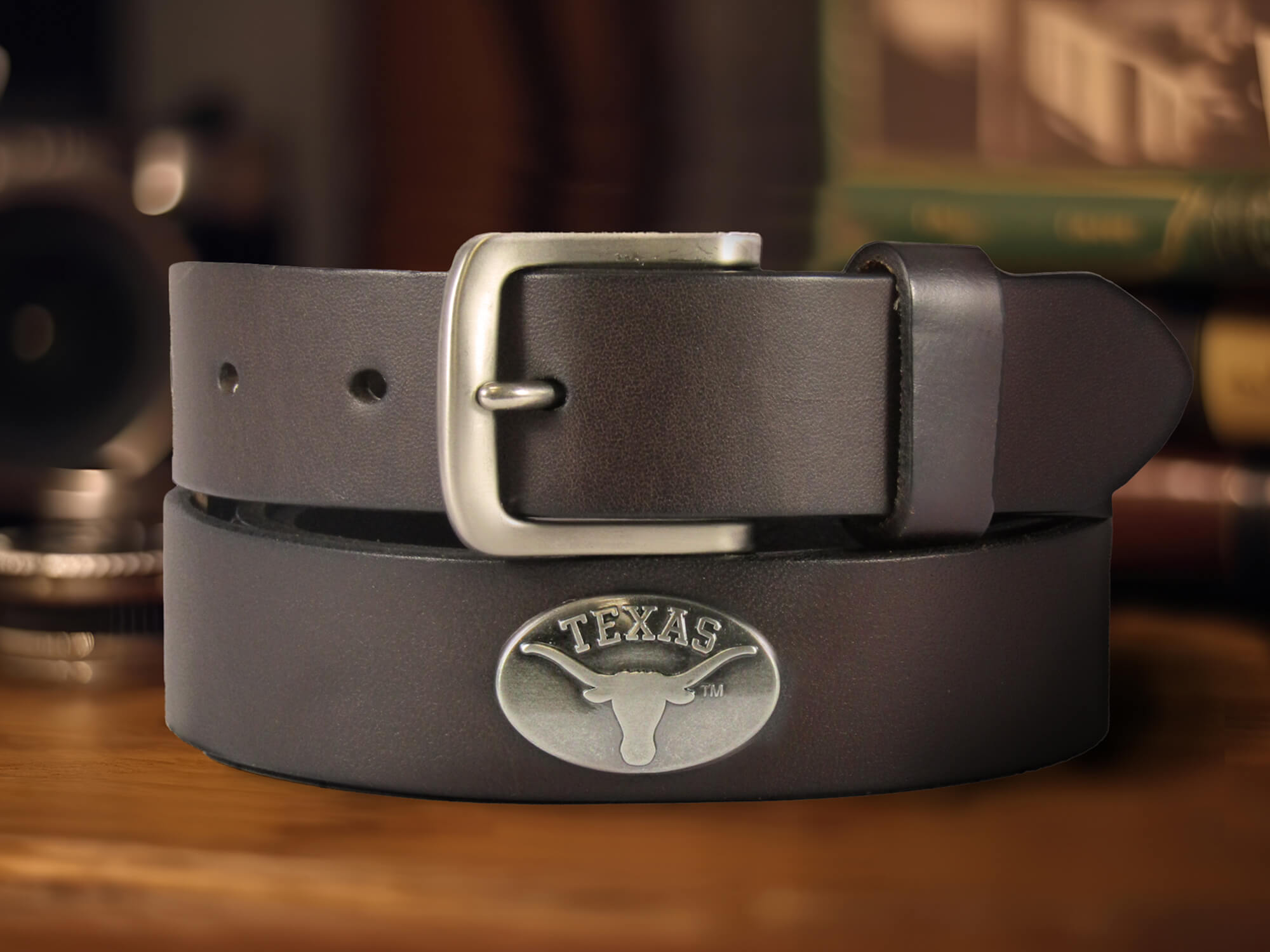 Texas Longhorns Men's Collegiate Brown Leather Concho Belt.