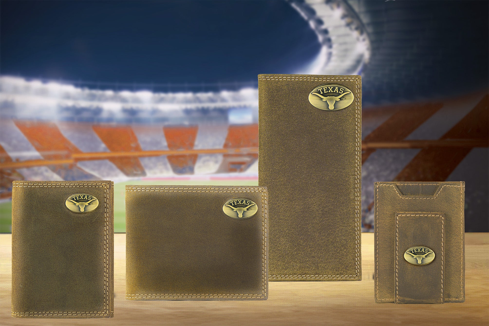 Texas Longhorns Vintage Tan Leather Trifold Wallet