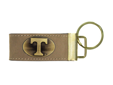 Tennessee Vols Leather Key Fob Antique Brass Logo