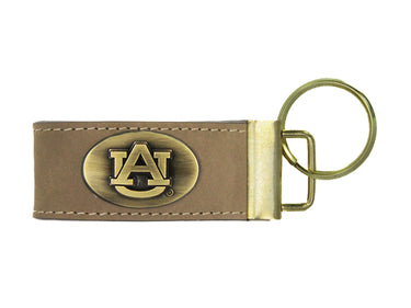 Auburn Tigers Leather Key Fob Antique Brass Logo