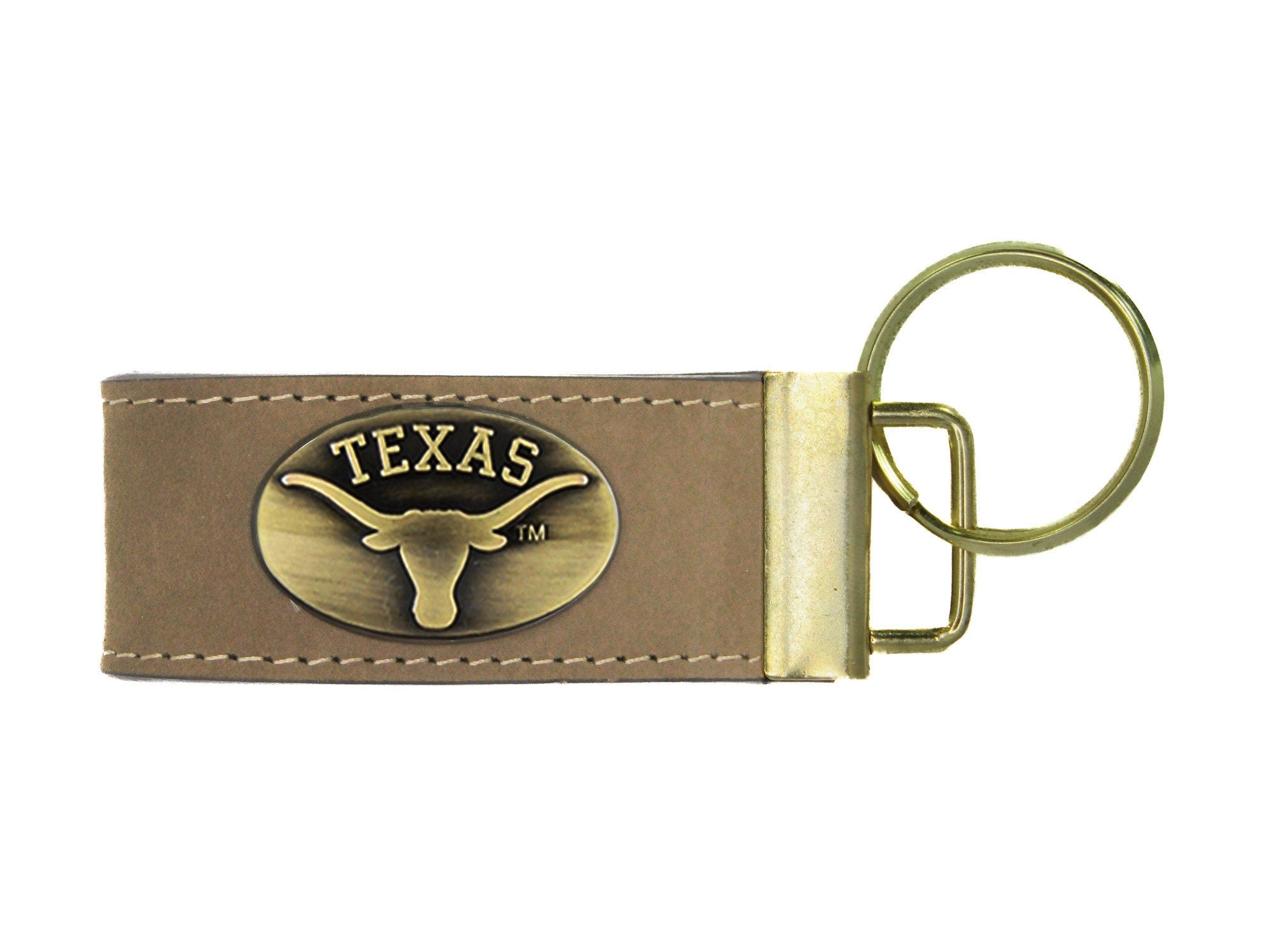 Texas Longhorns Leather Key Fob Antique Brass Logo