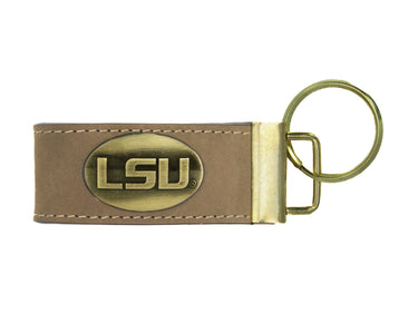 LSU Tigers Leather Key Fob Antique Brass Logo