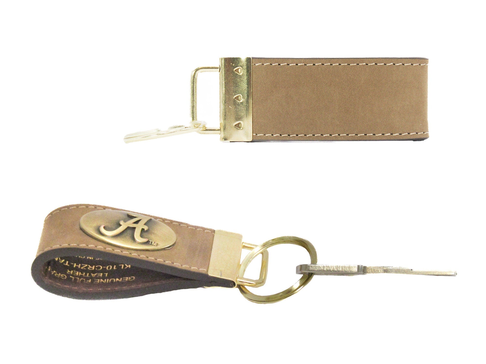 Leather Key Fob Antique Brass Logo Back