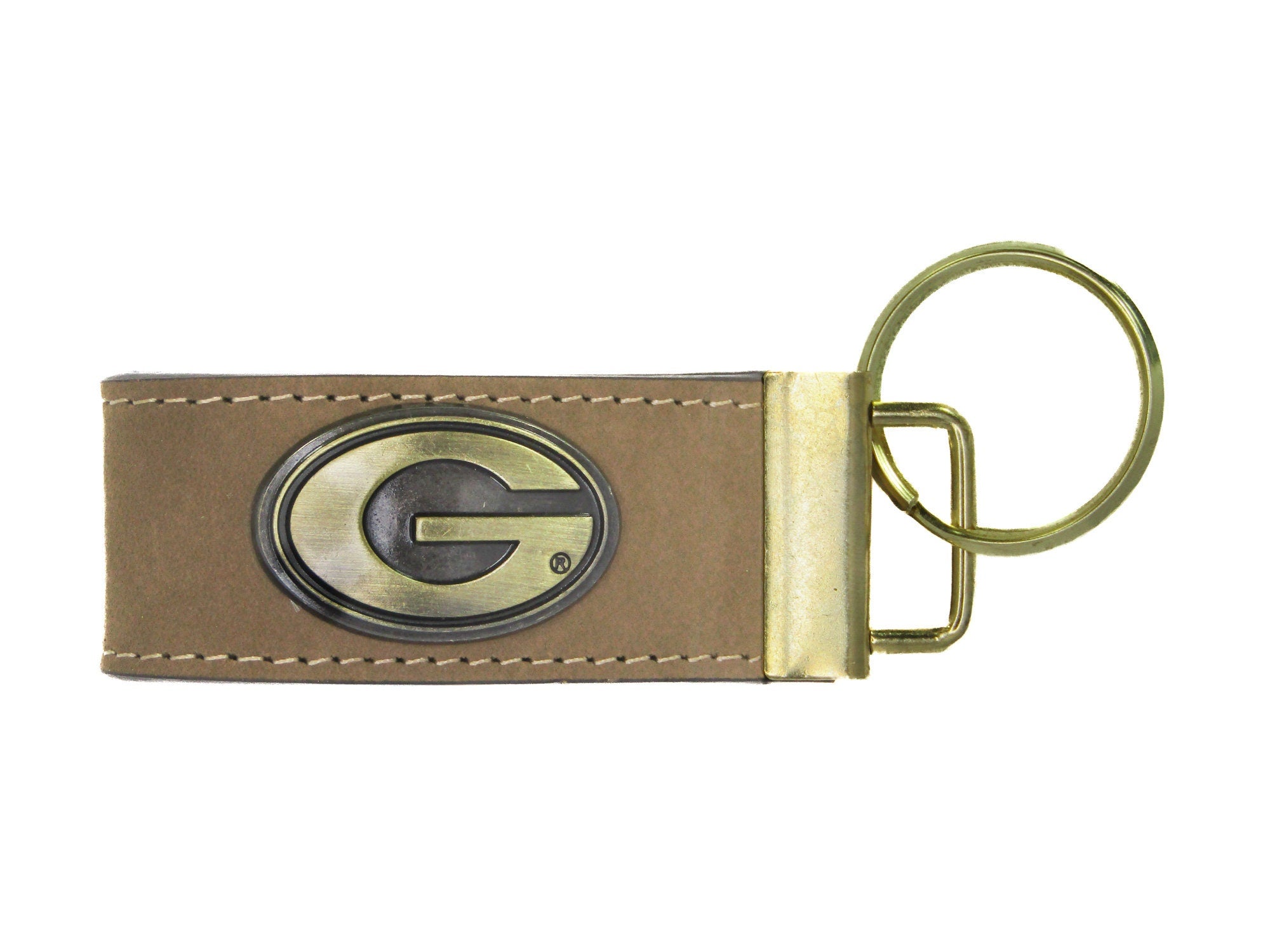 Georgia Bulldogs Leather Key Fob Antique Brass Logo