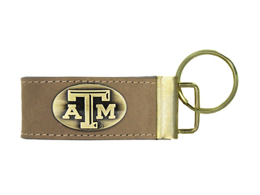 Texas A&M Aggies Leather Key Fob Antique Brass Logo