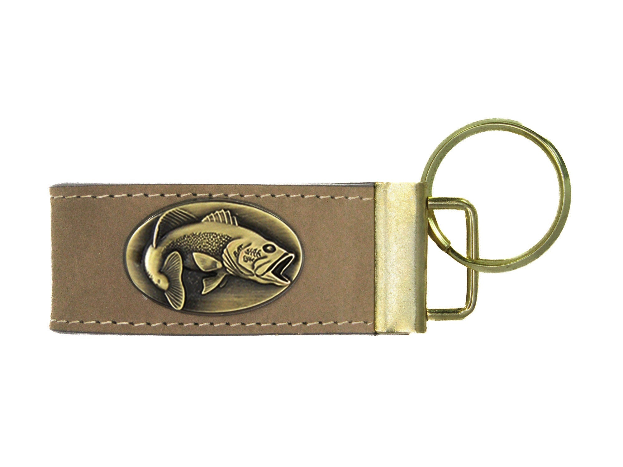 Bass Leather Key Fob Antique Brass Logo