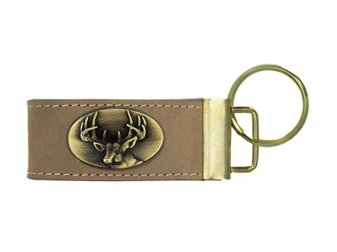 Buck Deer Leather Key Fob Antique Brass Logo