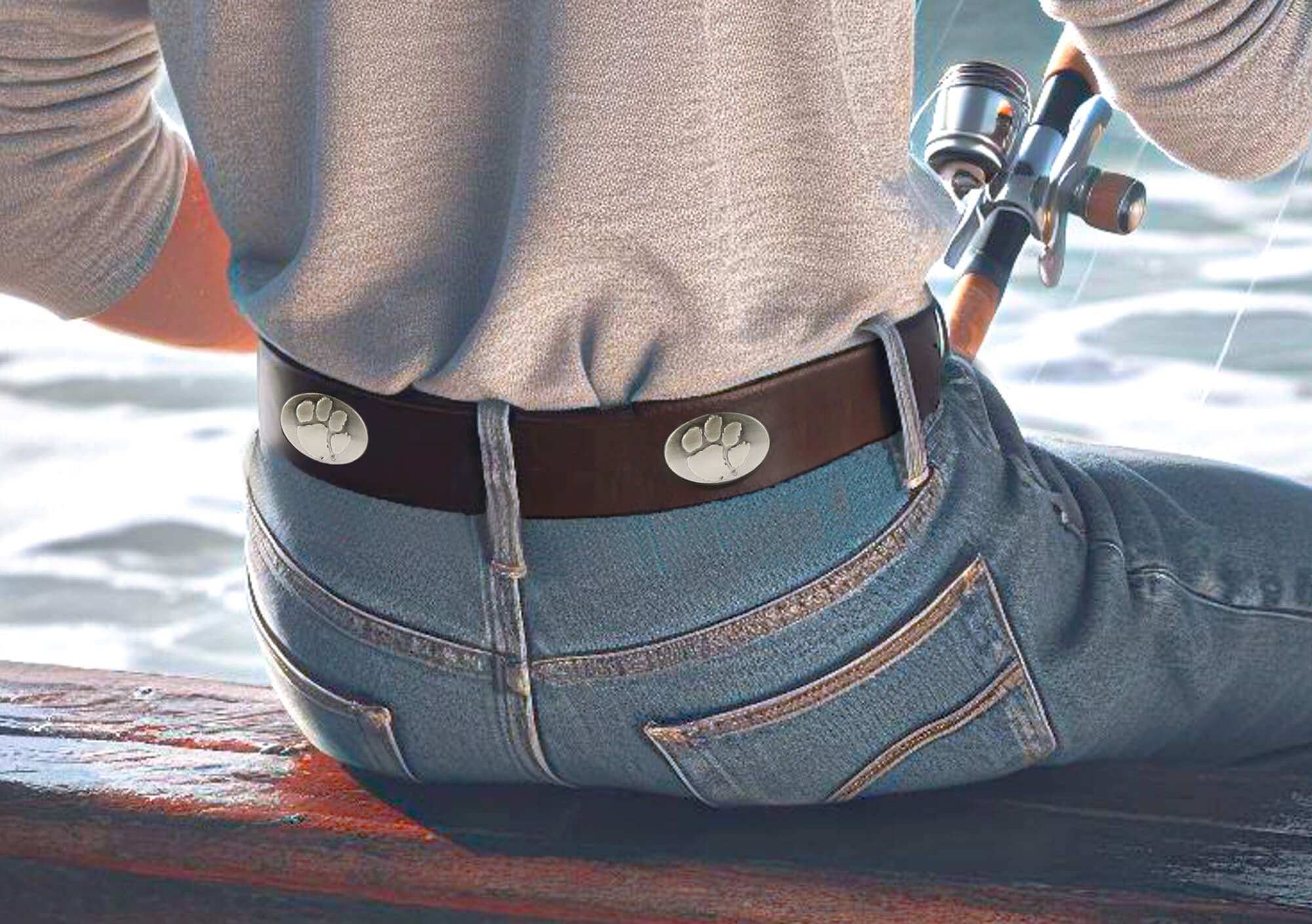 Clemson Tigers Brown Leather Metal Concho Belt Fishing