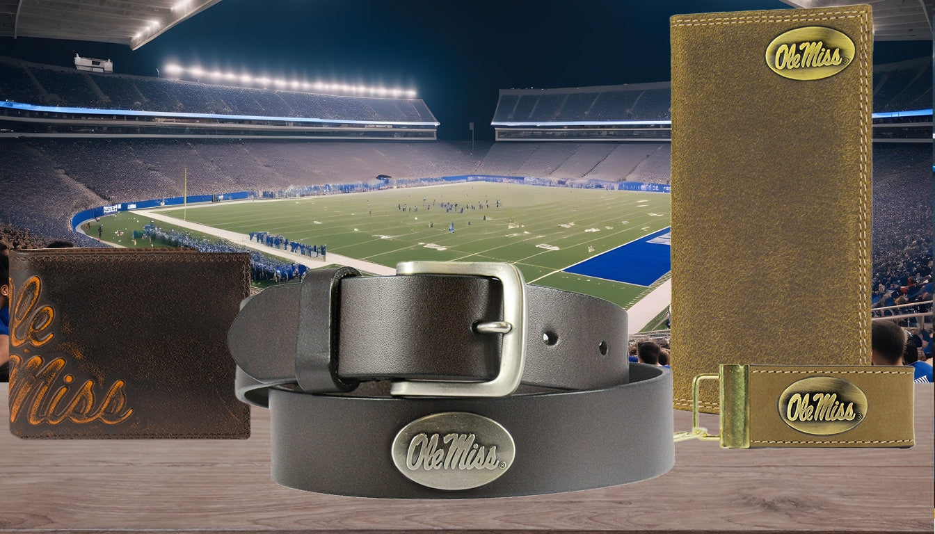 Ole Miss Rebels Brown Leather Metal Concho Belt Group