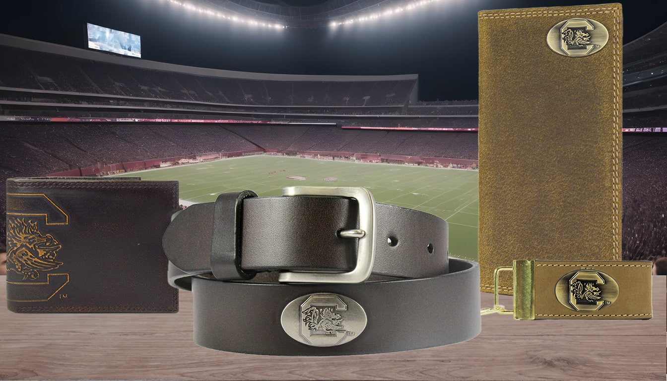 USC Gamecocks Crimson Tide Brown Leather Metal Concho Belt Group
