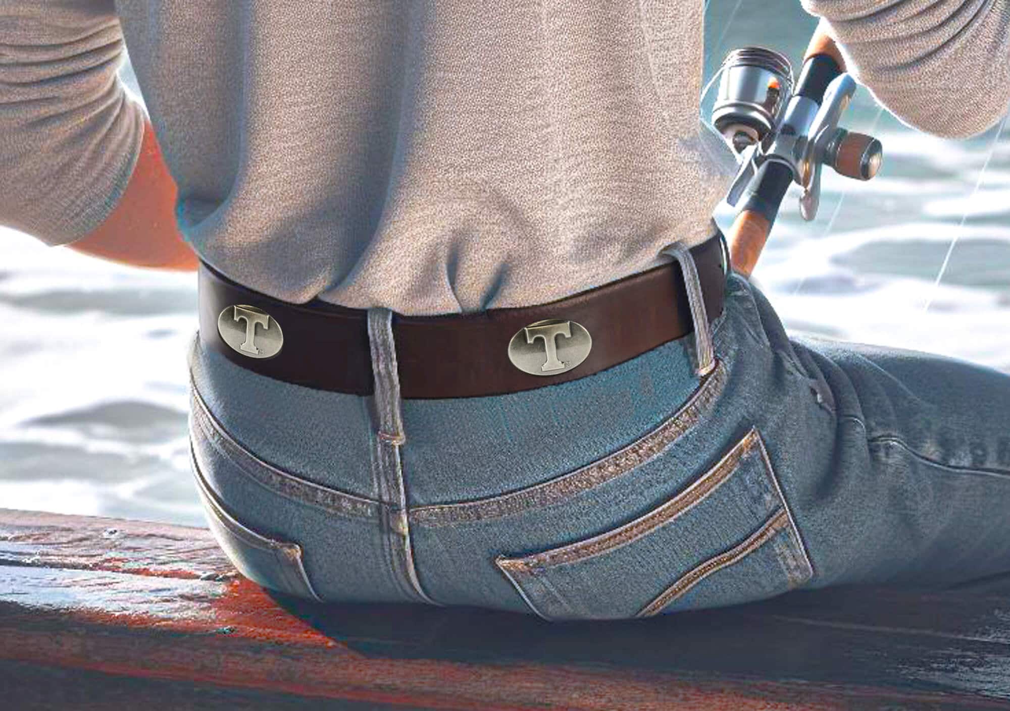 Tennessee Vols  Brown Leather Metal Concho Belt Fishing