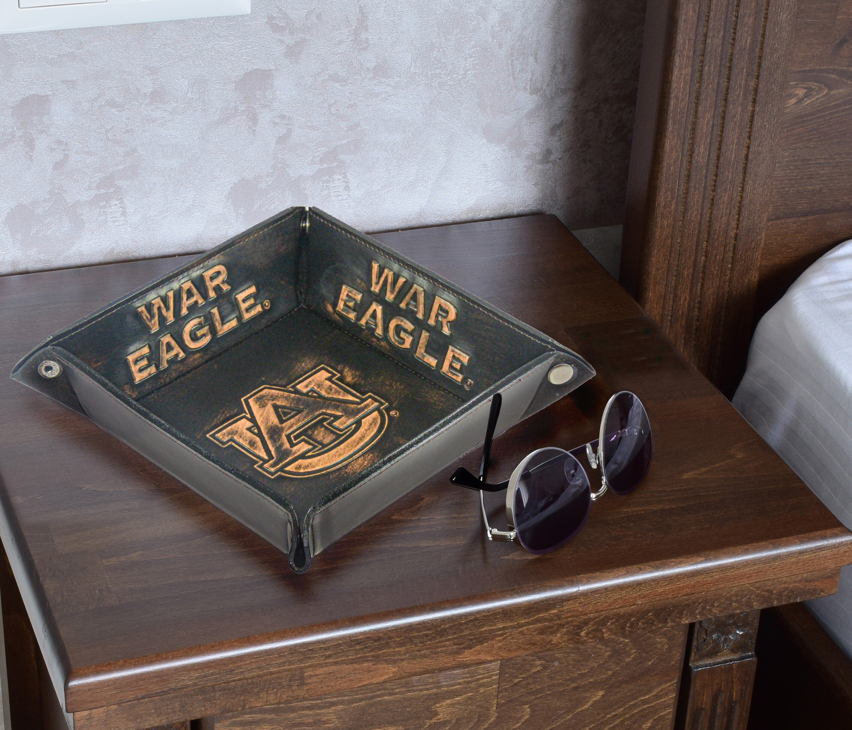 Auburn Tigers Leather Valet Tray Nightstand