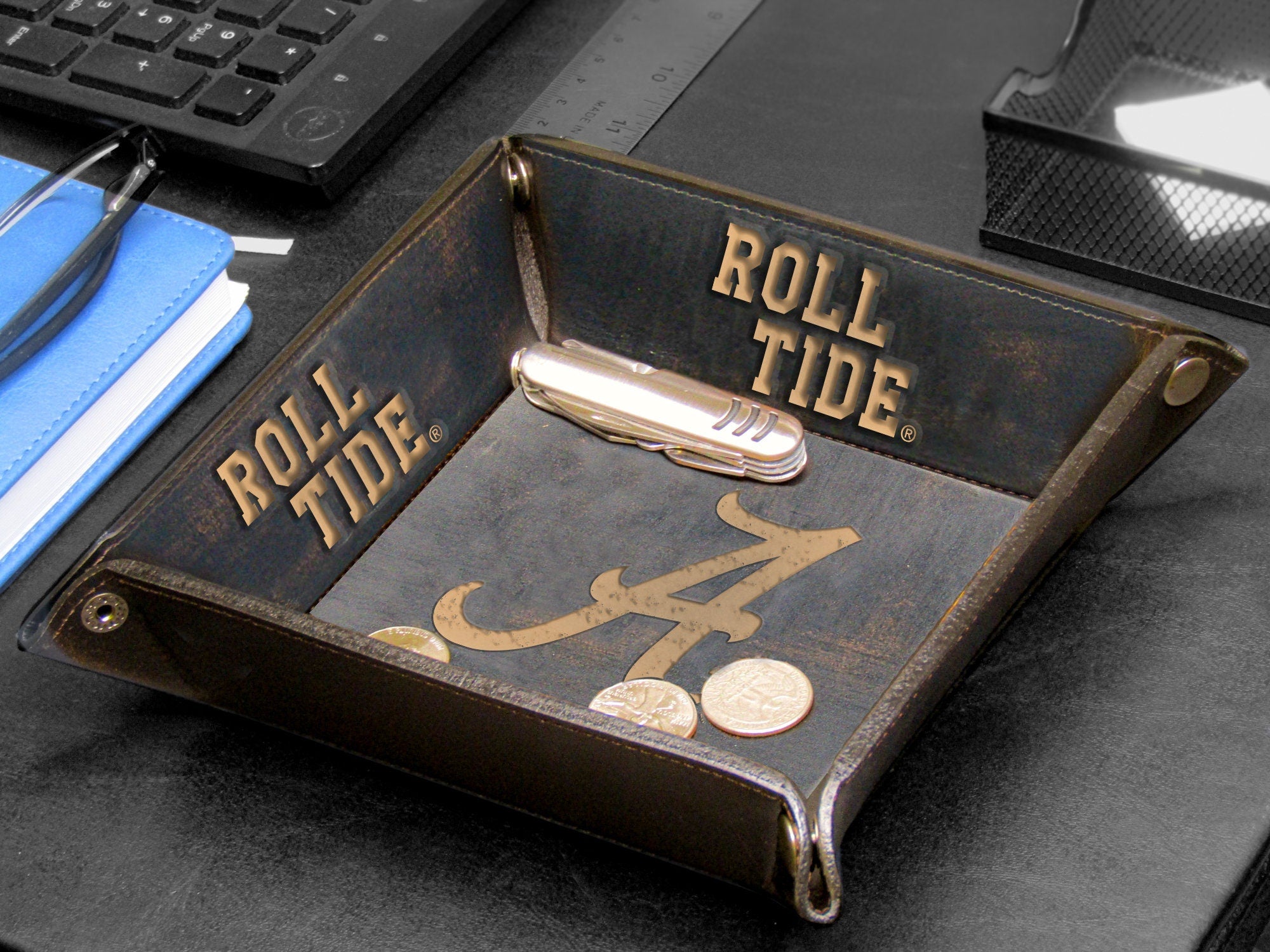 Alabama Crimson Tide Leather Valet Tray Desktop