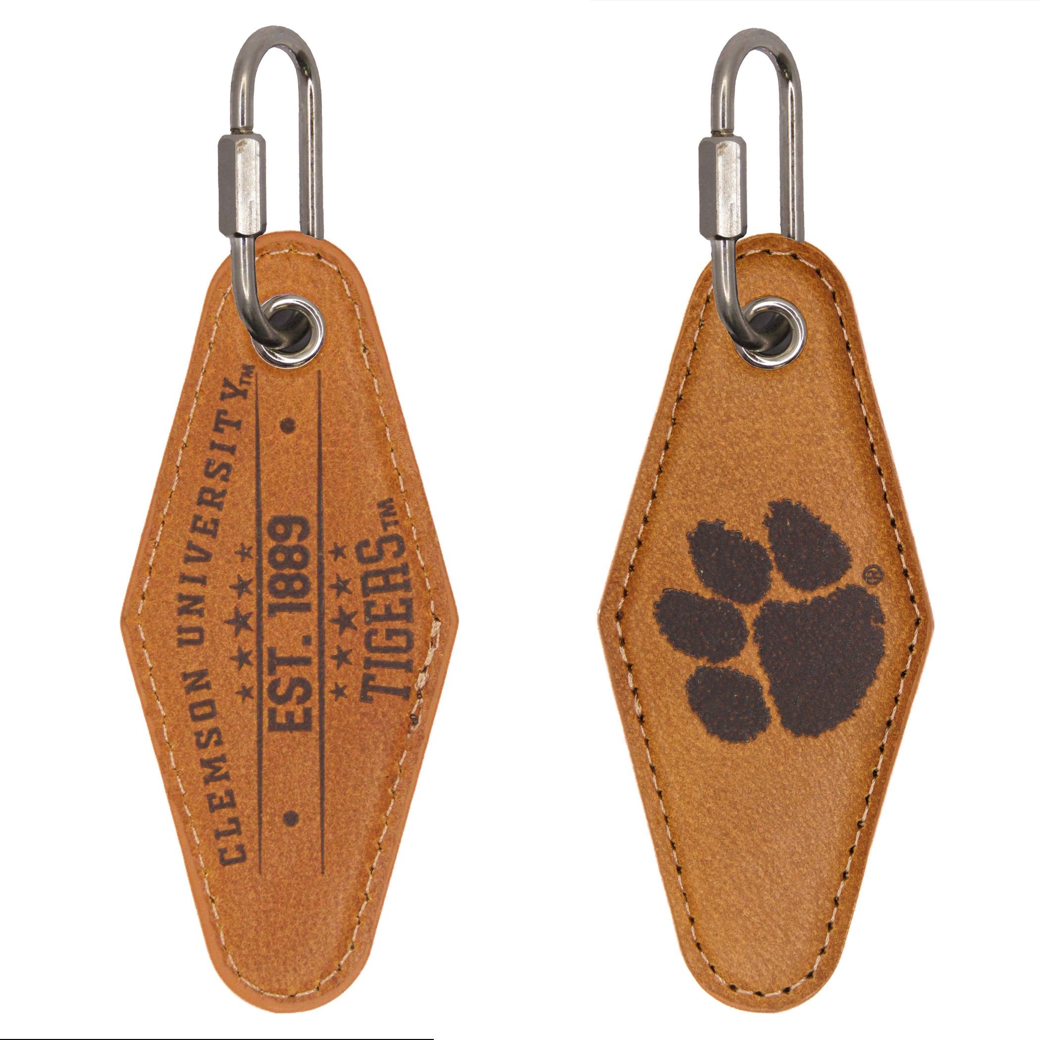 Clemson Tigers Vintage Tan Leather Key Fob