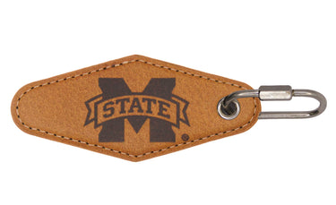 Mississippi State Bulldogs Vintage Tan Leather Key Fob Front