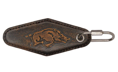 Arkansas Razorback Vintage Burnished Leather Key Fob Front