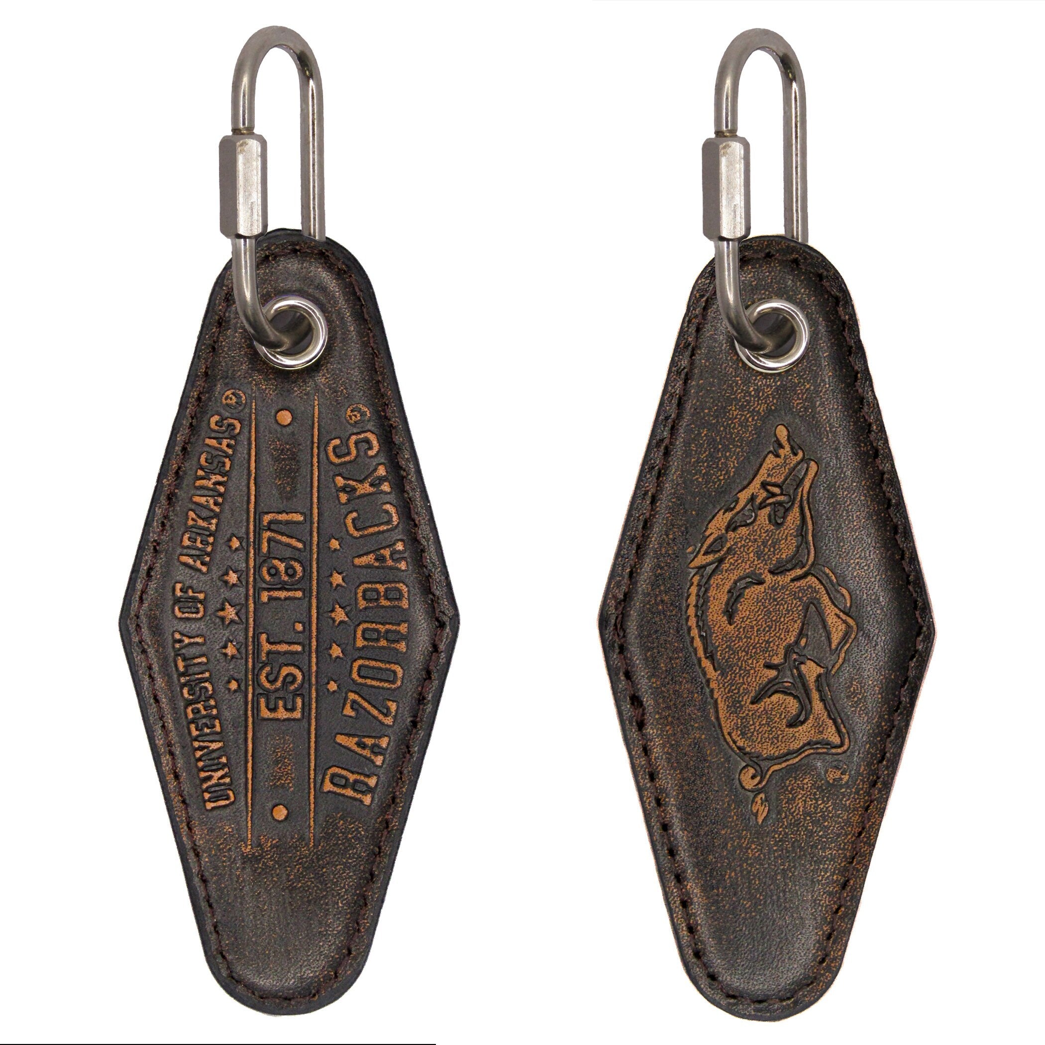 Arkansas Razorback Vintage Burnished Leather Key Fob