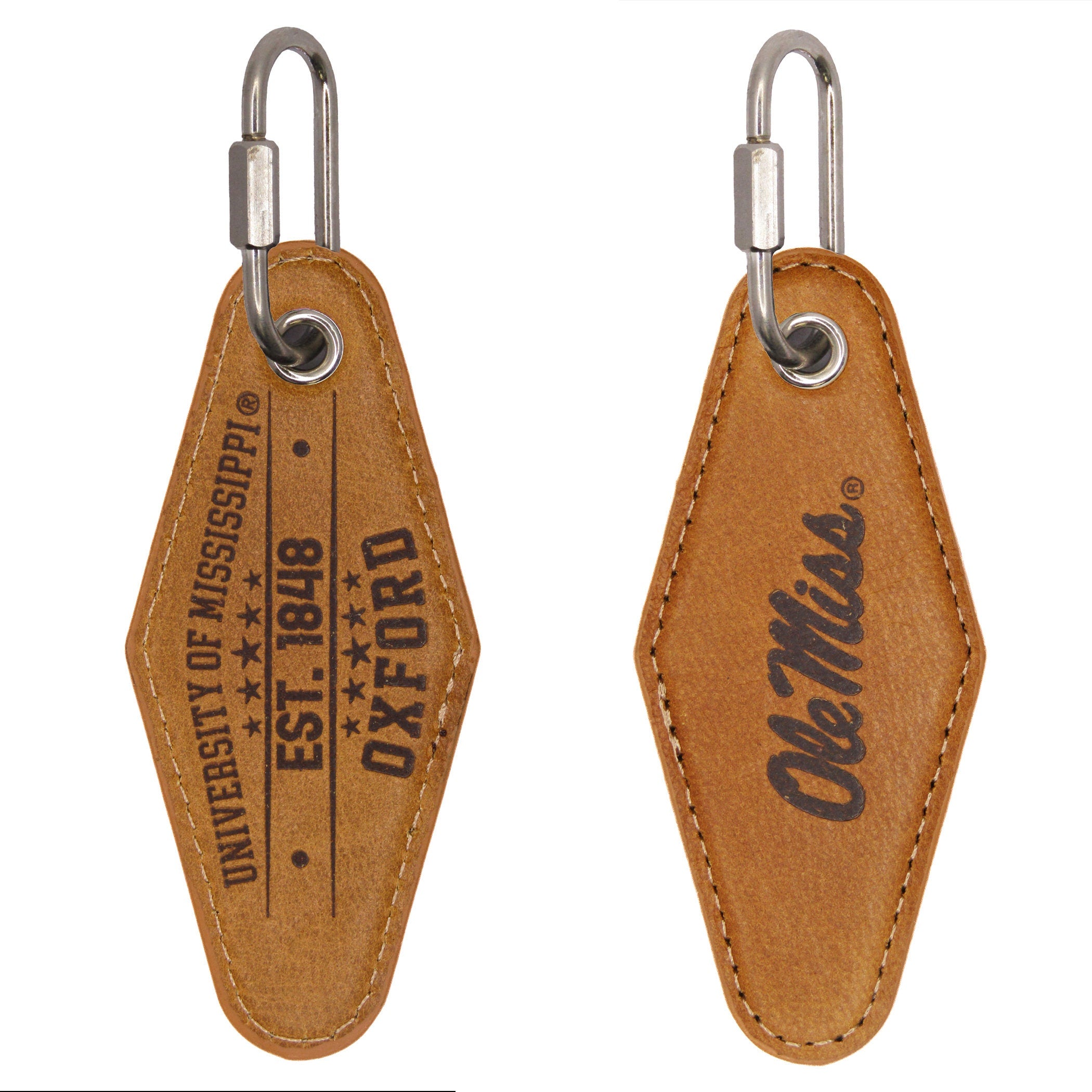 Ole Miss Rebels Vintage Tan Leather Key Fob