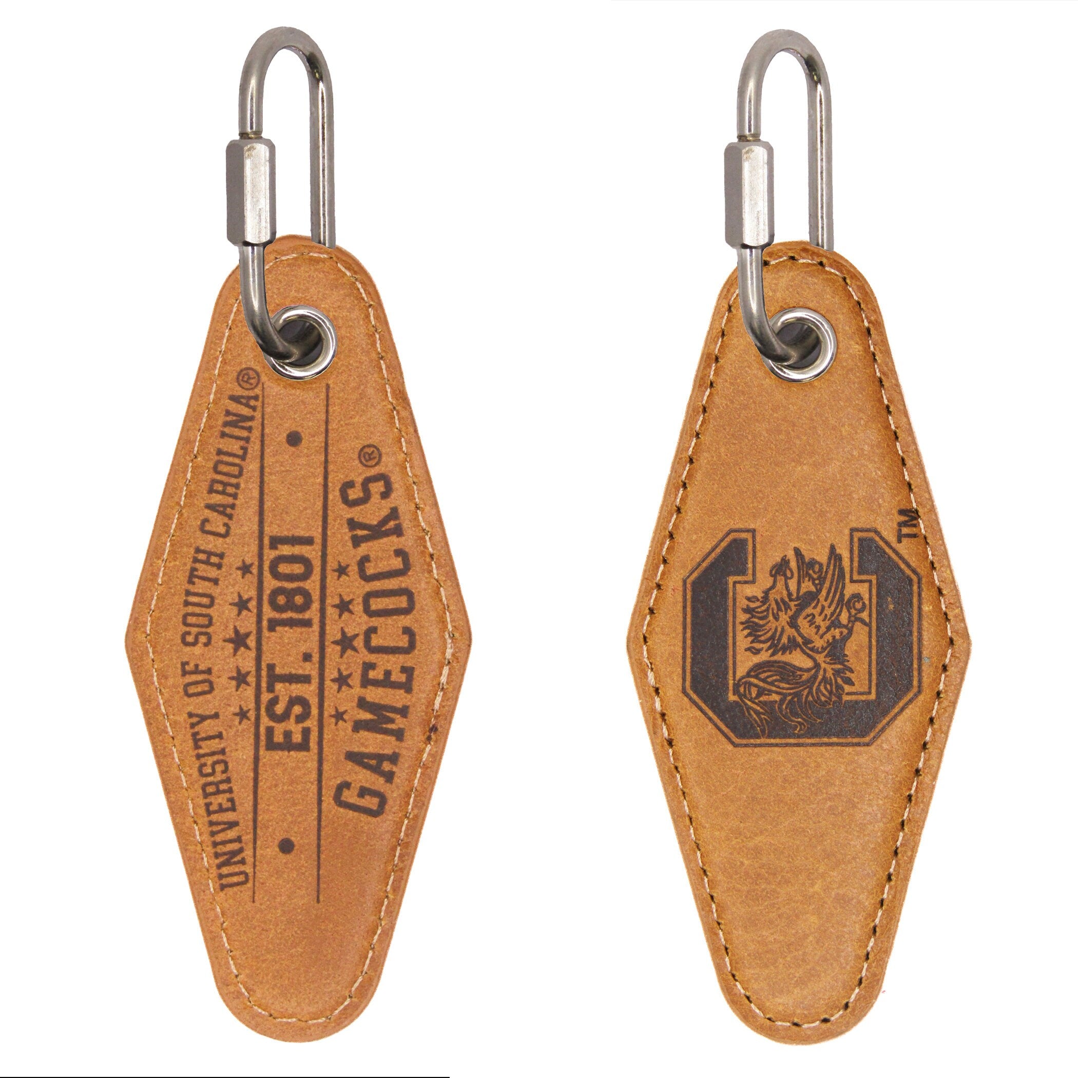 USC Gamecocks Vintage Tan Leather Key Fob