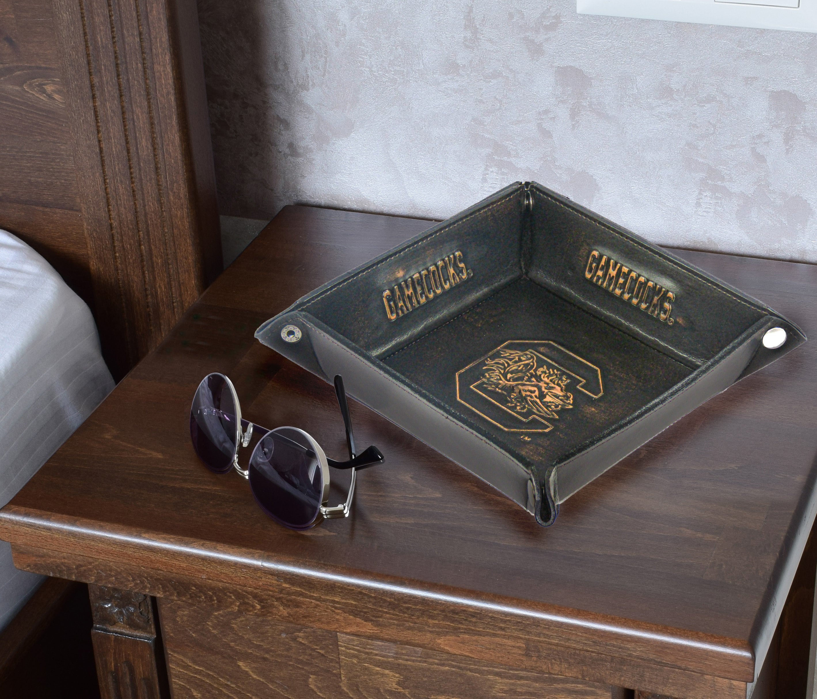 USC Gamecocks Leather Valet Tray Nightstand