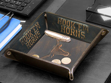 Texas Longhorns Leather Valet Tray Closeup