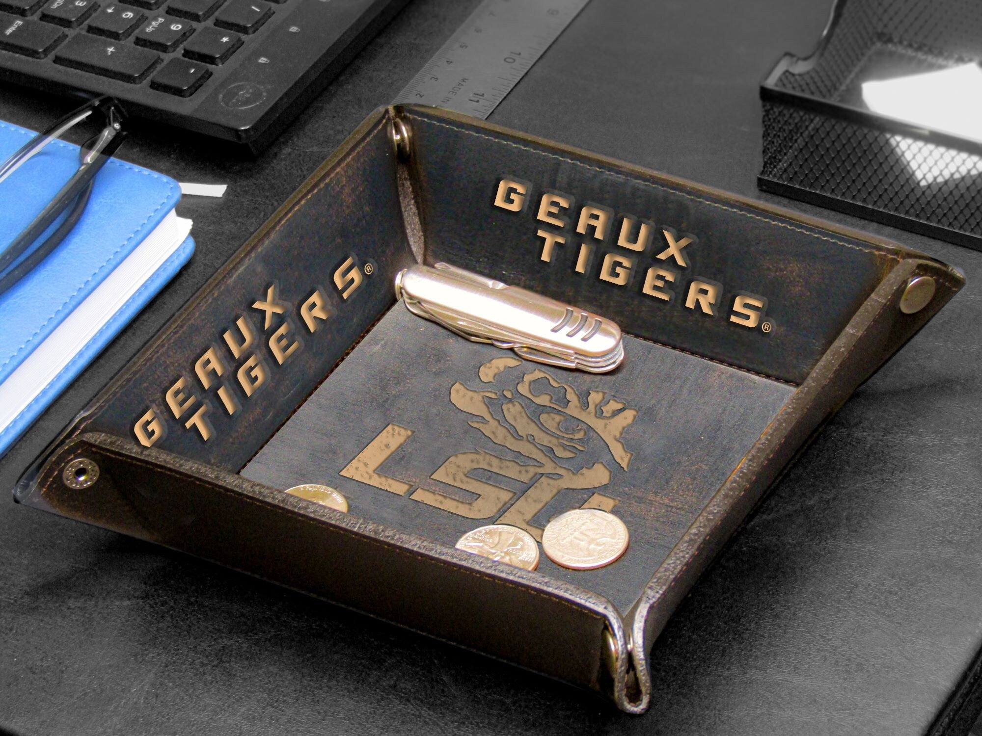 LSU Tigers Leather Valet Tray Desktop