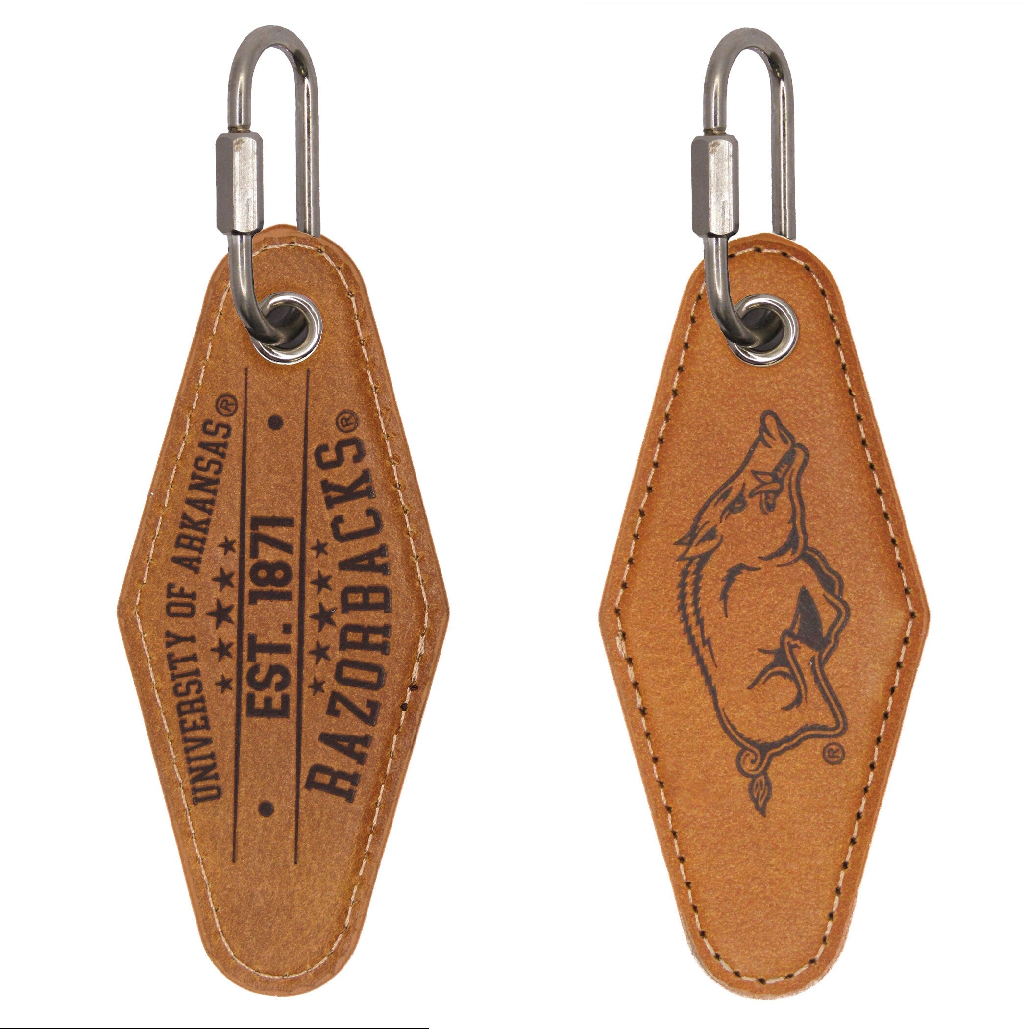 Arkansas Razorback Vintage Tan Leather Key Fob