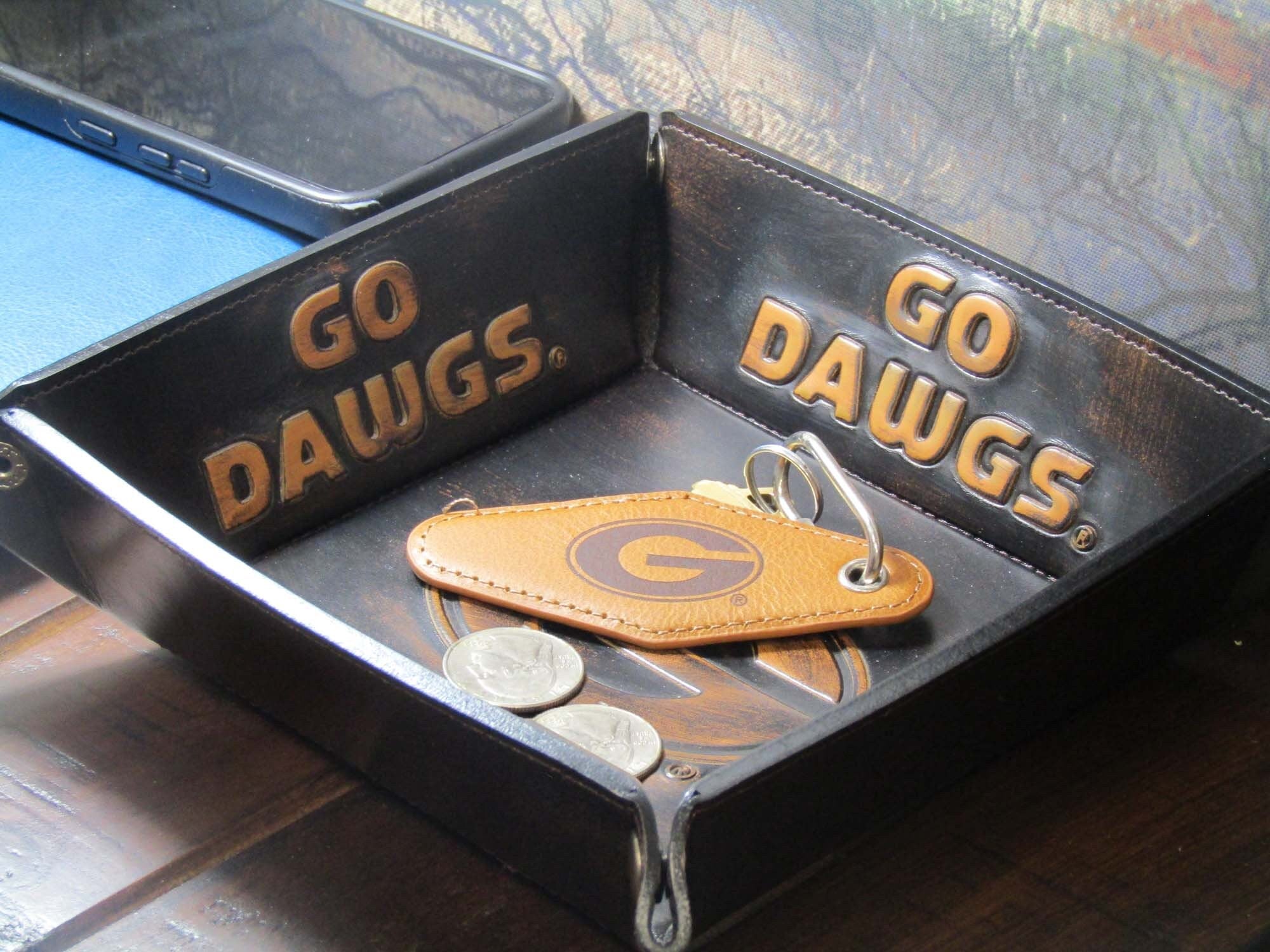 Georgia Bulldogs Vintage Tan Leather Key Fob Desktop