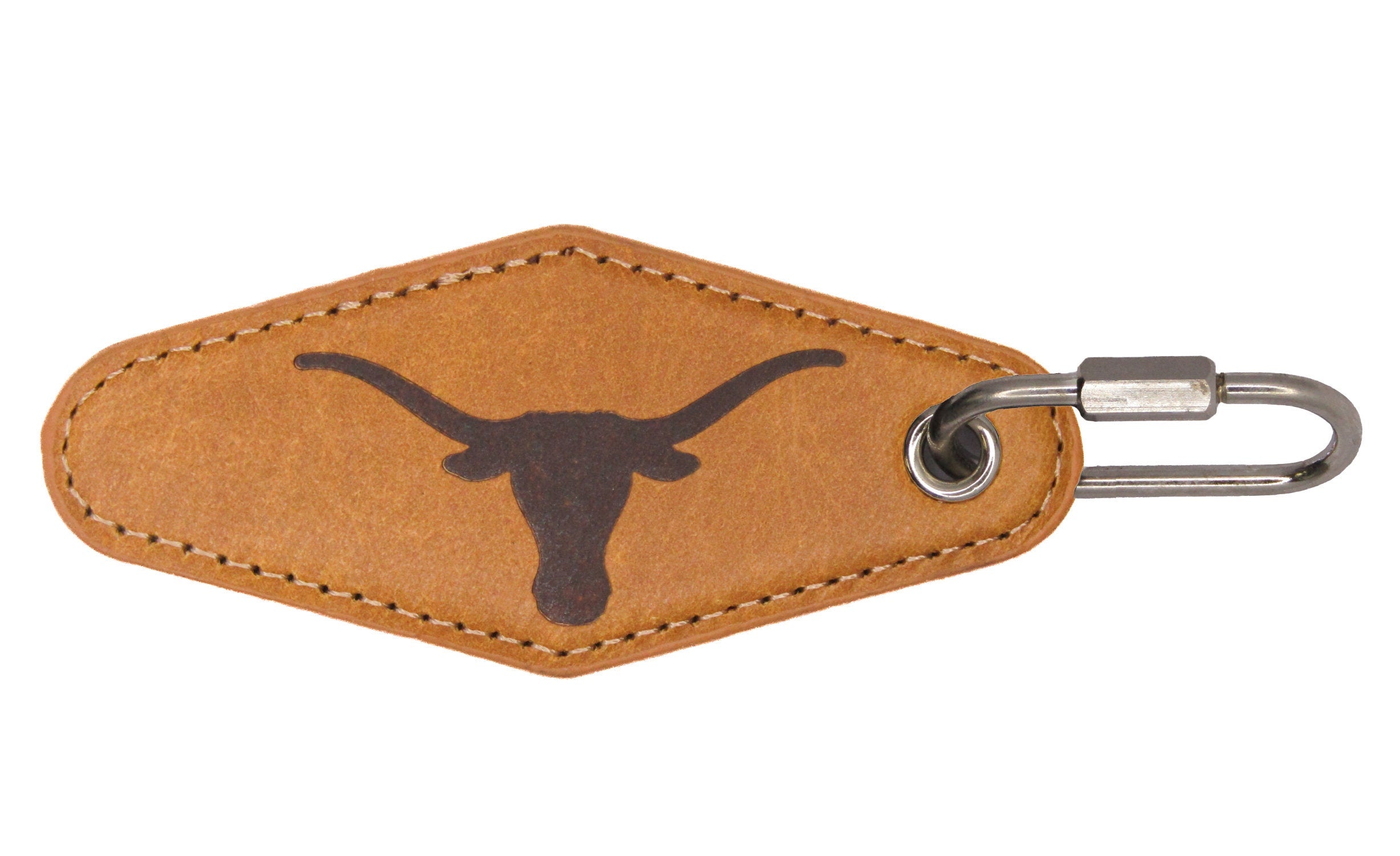 Texas Longhorns Vintage Tan Leather Key Fob Front