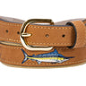 Embroidered Marlin Leather Belt Buff Front