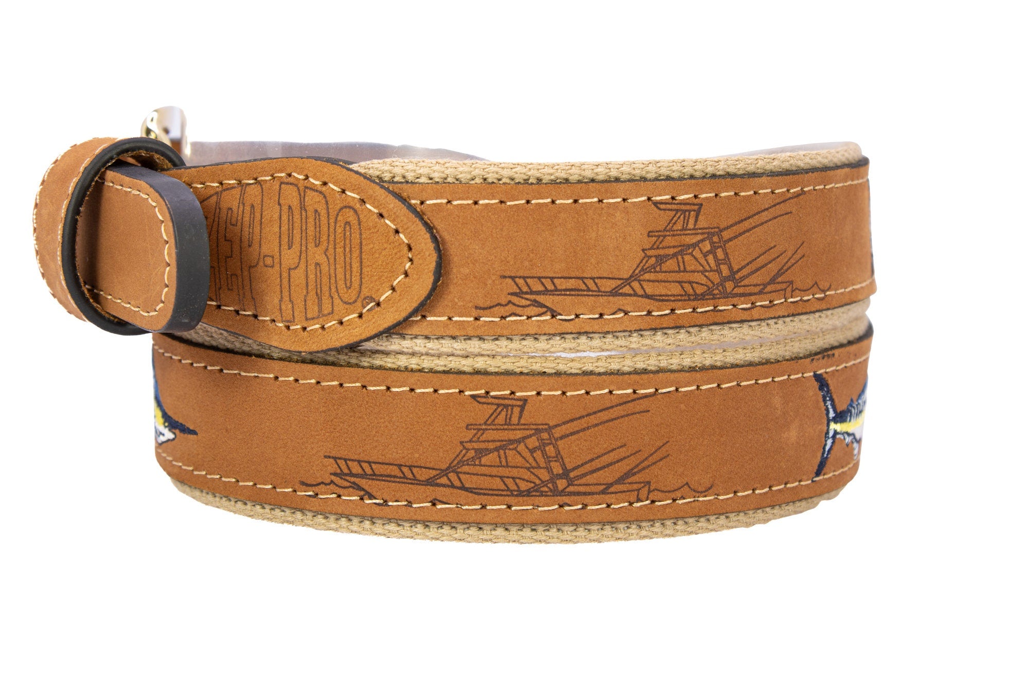 Embroidered Marlin Leather Belt Buff Back