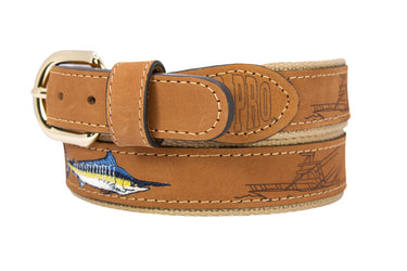 Embroidered Marlin Leather Belt Buff Side