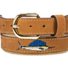 Embroidered Sailfish Leather Belt Buff Front