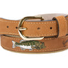 Embroidered Bass Leather Belt Buff Front