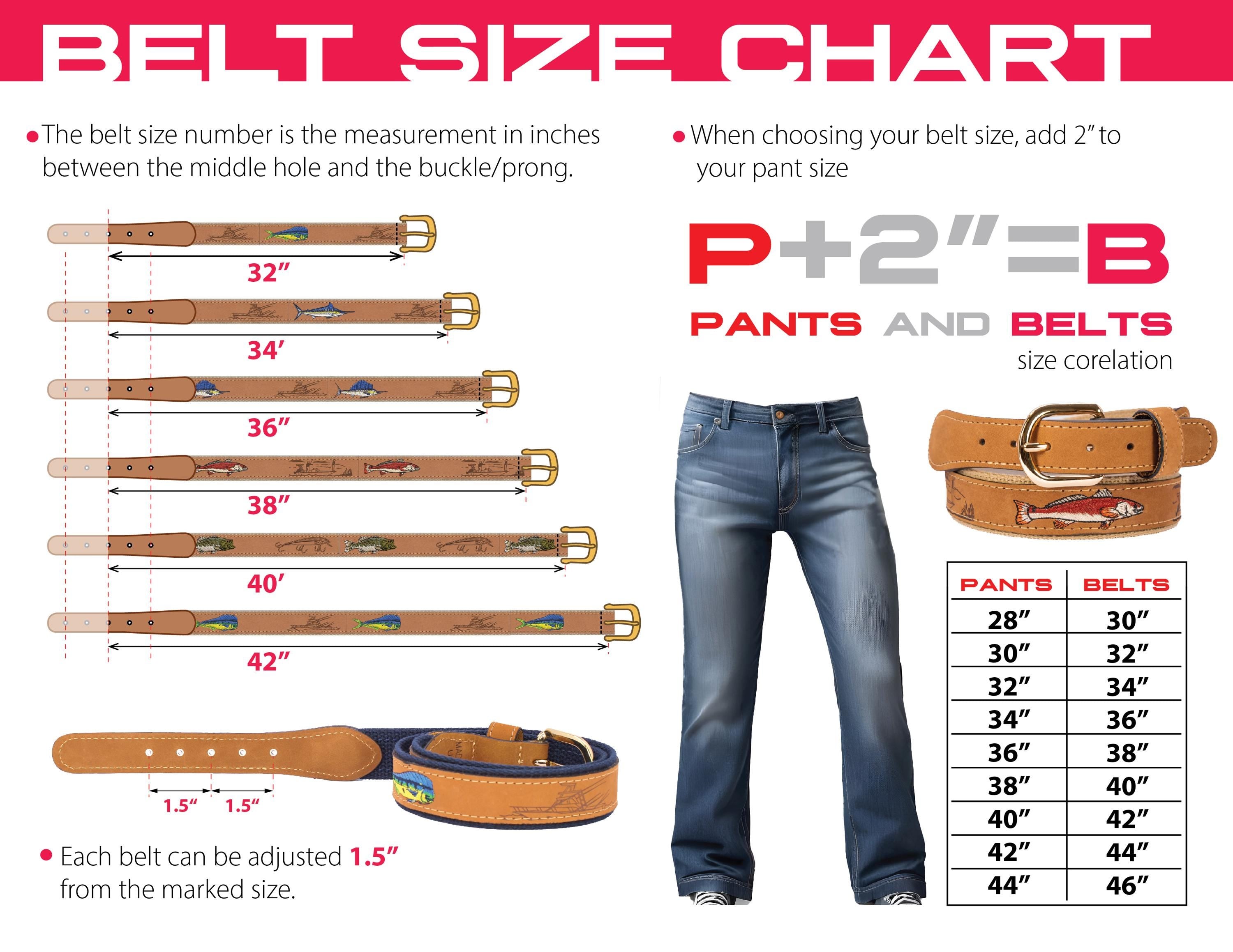 Leather Embroidered Fish Belt Size Chart