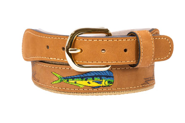 Embroidered Dolphin Leather Belt Buff Front