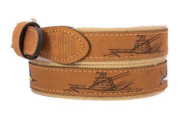 Embroidered Sailfish Leather Belt Buff Back