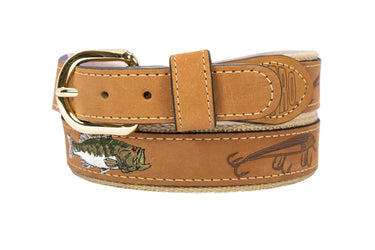 Embroidered Bass Leather Belt Buff Side